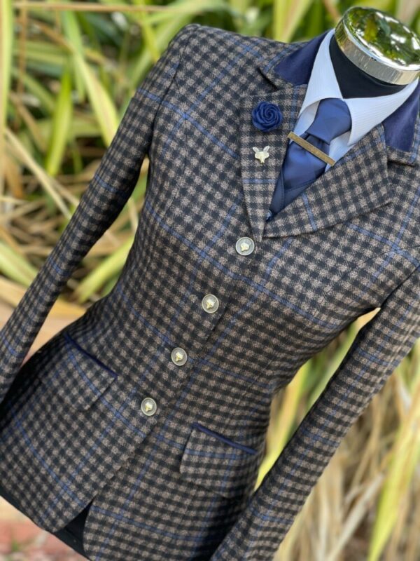 Triple Check Tweed/Navy Velvet Trim