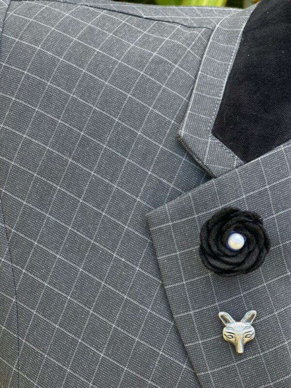 Charcoal Check/Black Velvet Trim - Image 2