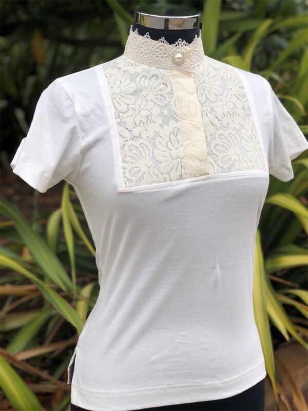 Cream Pearl Lace Shortsleeve Shirt