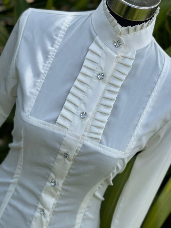 Box Pleat Highcollar Cotton Shirt - Image 4