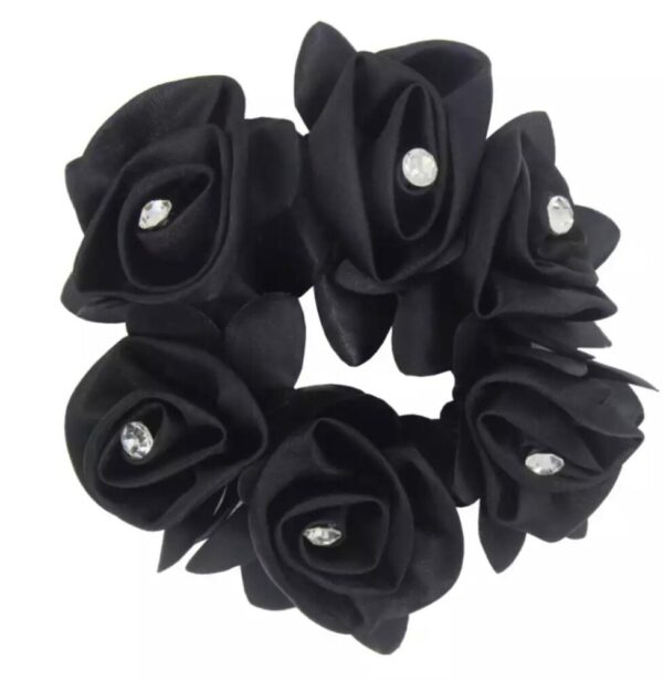 Black Rose with Crystals Hair Scrunchie - Image 2