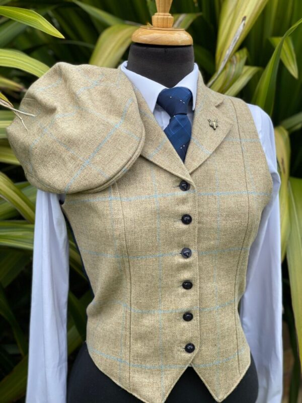 Fawn Tweed Waistcoat/Pale Blue Overcheck